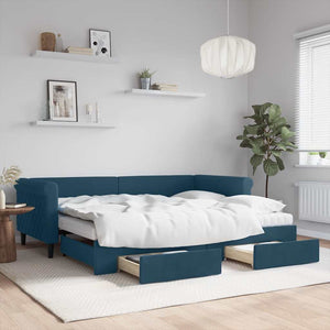 Ausziehbares Tagesbett Blau Samt 90x200 cm