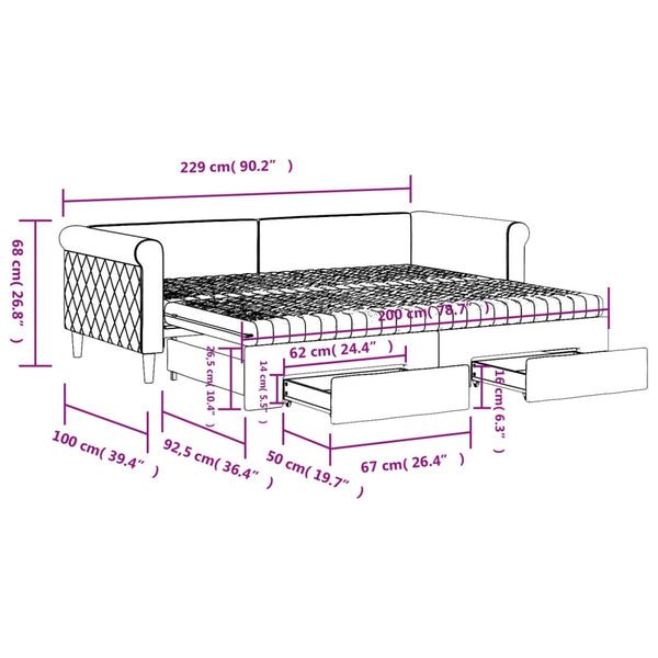 Ausziehbares Tagesbett Hellgrau Samt 90x200 cm