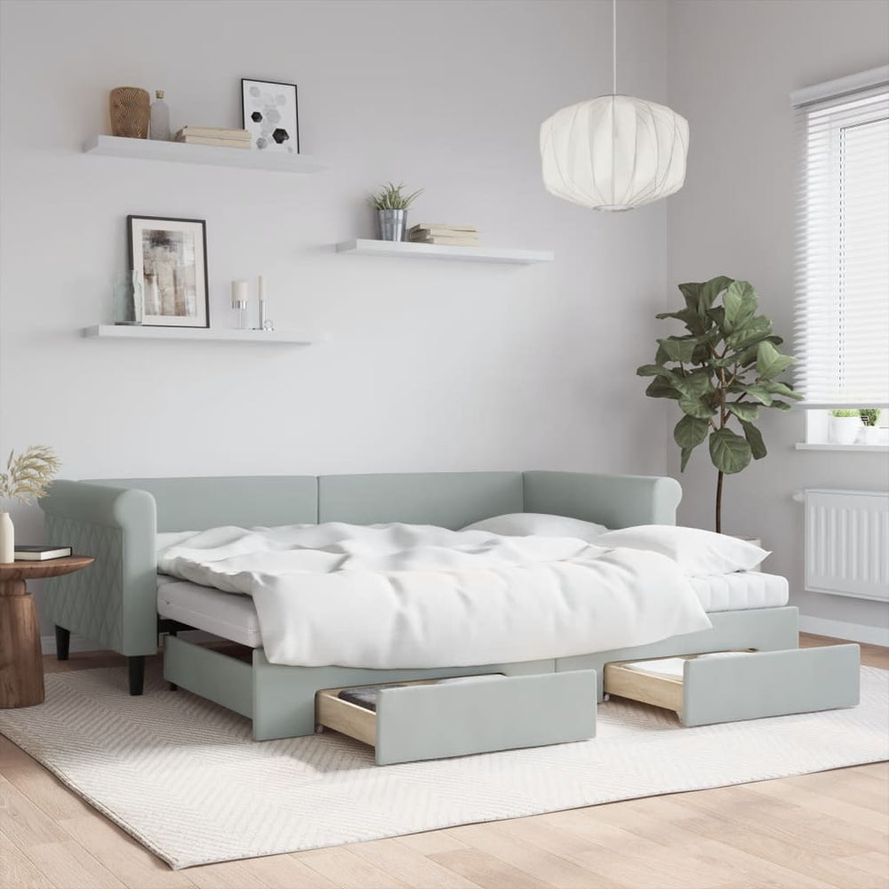 Ausziehbares Tagesbett Hellgrau Samt 90x200 cm