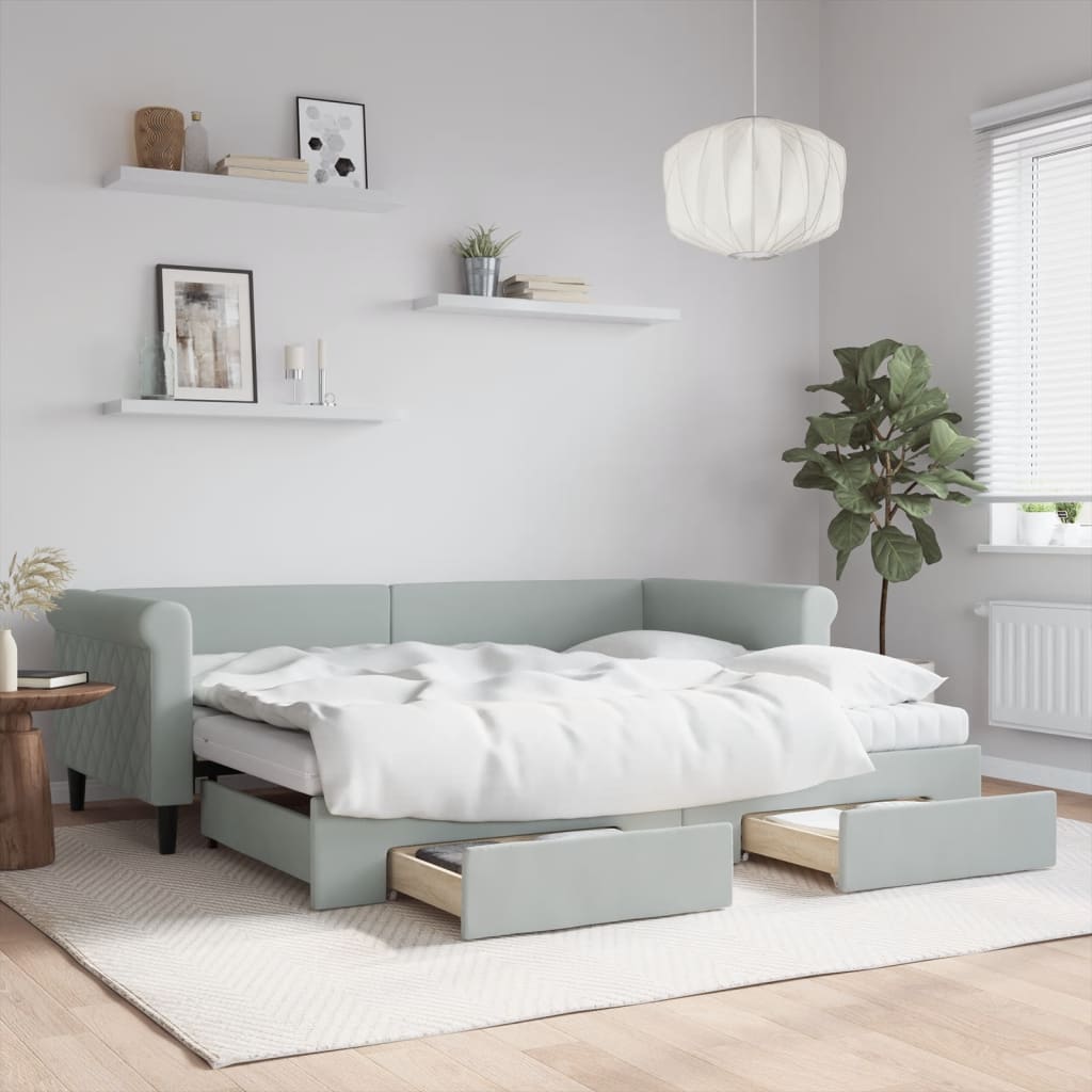 Ausziehbares Tagesbett Hellgrau Samt 90x200 cm