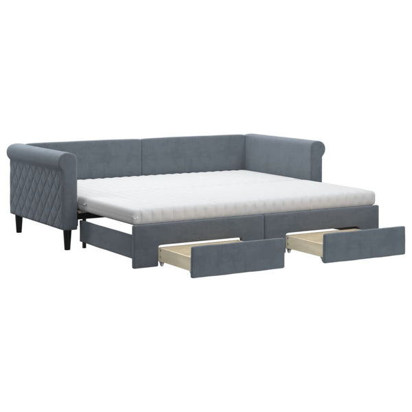 Ausziehbares Tagesbett mit Schubladen Dunkelgrau 90x200 cm