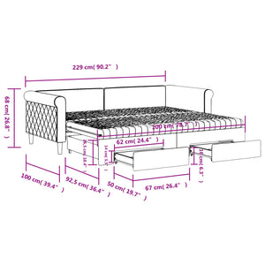 Ausziehbares Tagesbett mit Schubladen Dunkelgrau 90x200 cm