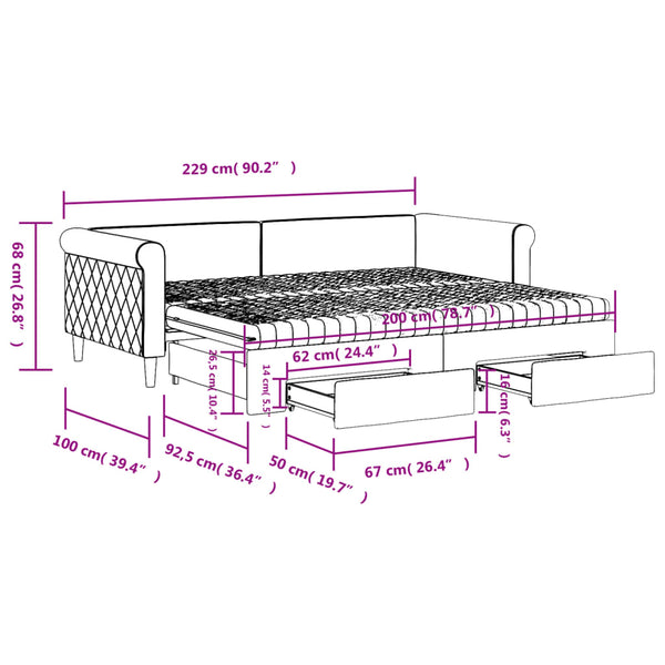 Ausziehbares Tagesbett mit Schubladen Dunkelgrau 90x200 cm