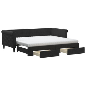 Ausziehbares Tagesbett Schwarz Samt 90x200 cm