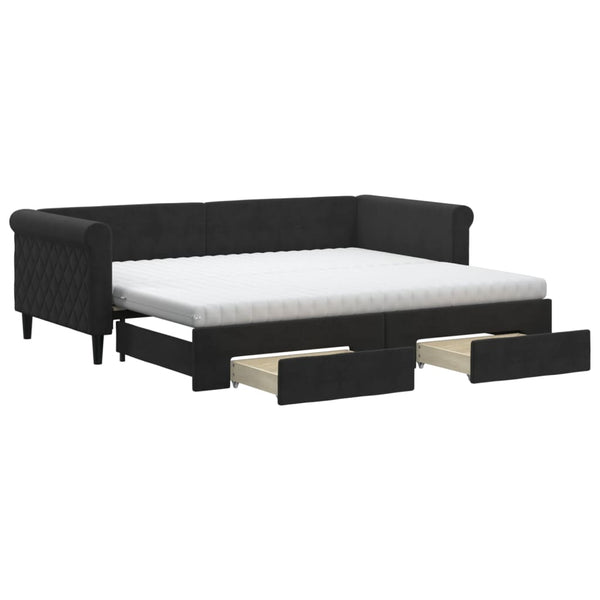 Ausziehbares Tagesbett Schwarz Samt 90x200 cm
