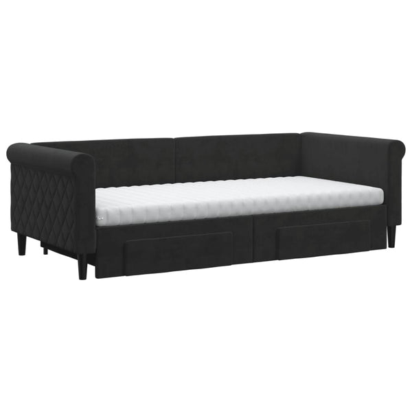 Ausziehbares Tagesbett Schwarz Samt 90x200 cm