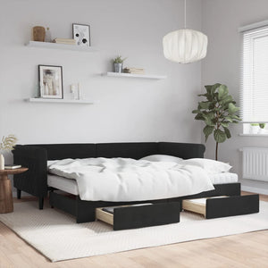 Ausziehbares Tagesbett Schwarz Samt 90x200 cm