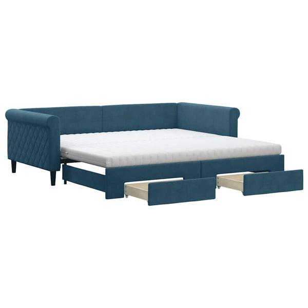 Ausziehbares Tagesbett Blau Samt 100x200 cm