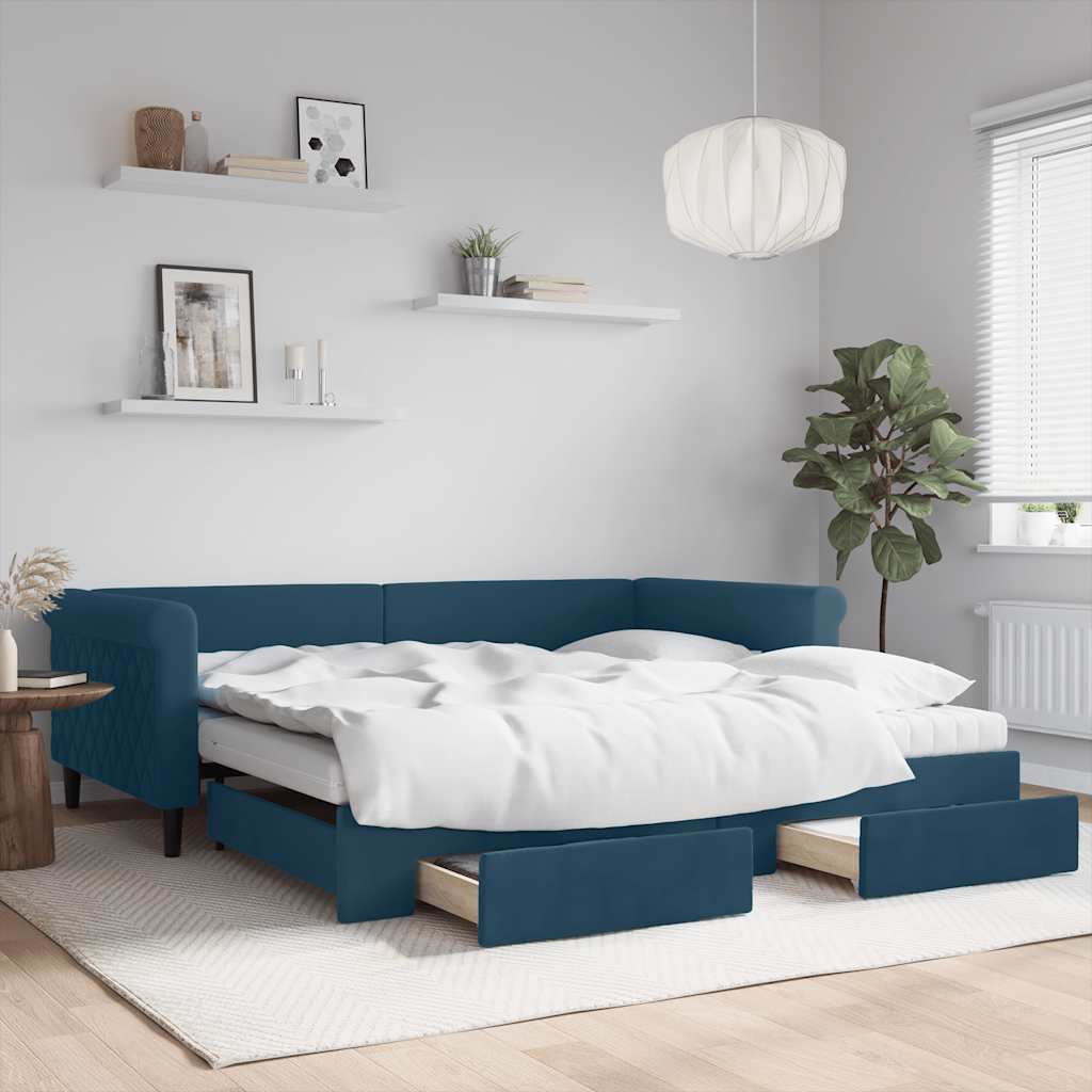 Ausziehbares Tagesbett Blau Samt 100x200 cm