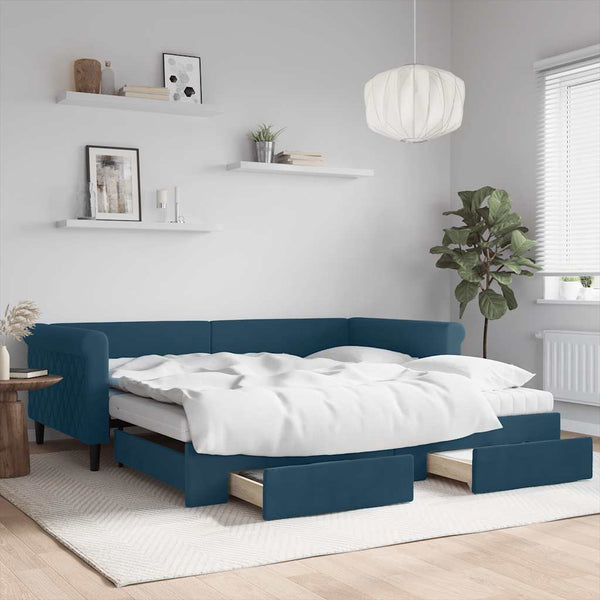 Ausziehbares Tagesbett Blau Samt 100x200 cm