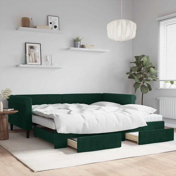 Ausziehbares Tagesbett Dunkelgrün 100x200 cm