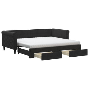 Ausziehbares Tagesbett mit Schubladen Schwarz 90x190 cm Samt