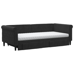 Ausziehbares Tagesbett mit Schubladen Schwarz 90x190 cm Samt