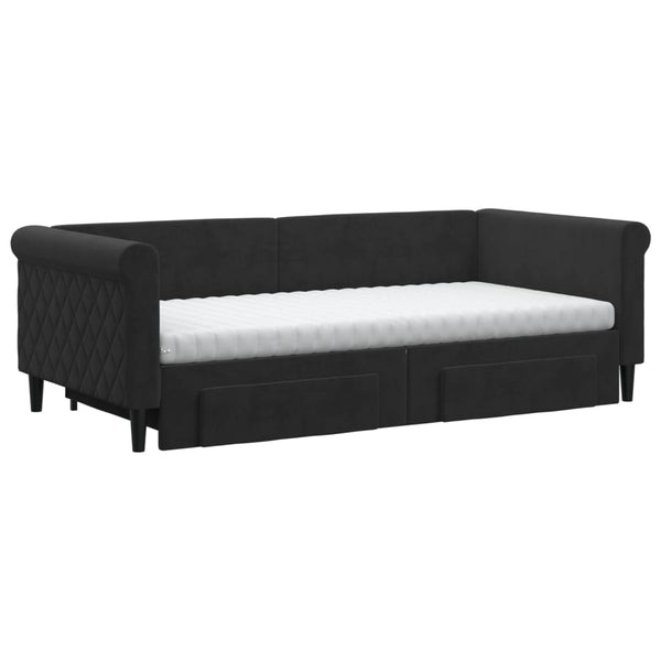 Ausziehbares Tagesbett mit Schubladen Schwarz 90x190 cm Samt