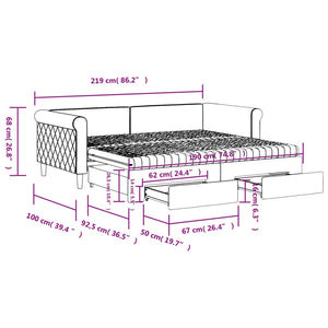 Ausziehbares Tagesbett mit Schubladen Schwarz 90x190 cm Samt