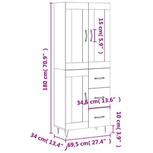 Highboard Räuchereiche 69,5x34x180 cm