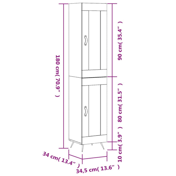 Highboard Weiß Hochglanz 34,5x34x180 cm