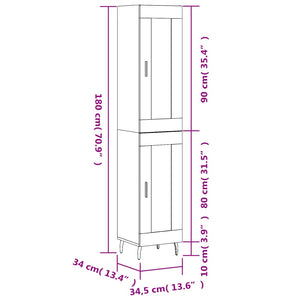 vidaXL Highboard gris Sonoma 34,5x34x180 cm Aggloméré