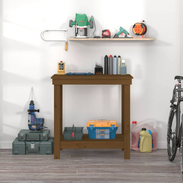 Werkbank Kiefer Massivholz Honigbraun 80 cm