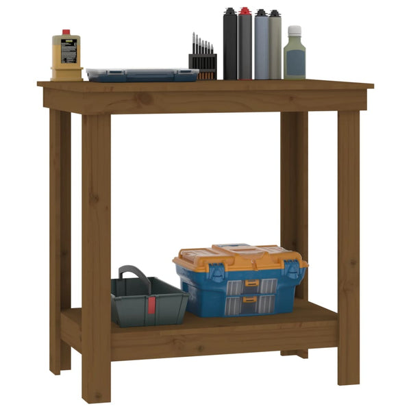 Werkbank Kiefer Massivholz Honigbraun 80 cm