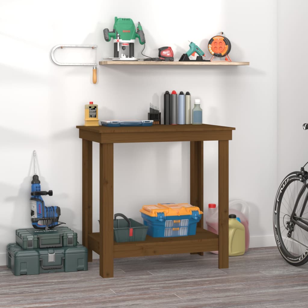 Werkbank Kiefer Massivholz Honigbraun 80 cm