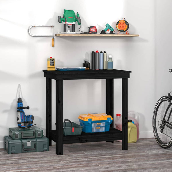 vidaXL Établi noir 80x50x80 cm en pin massif