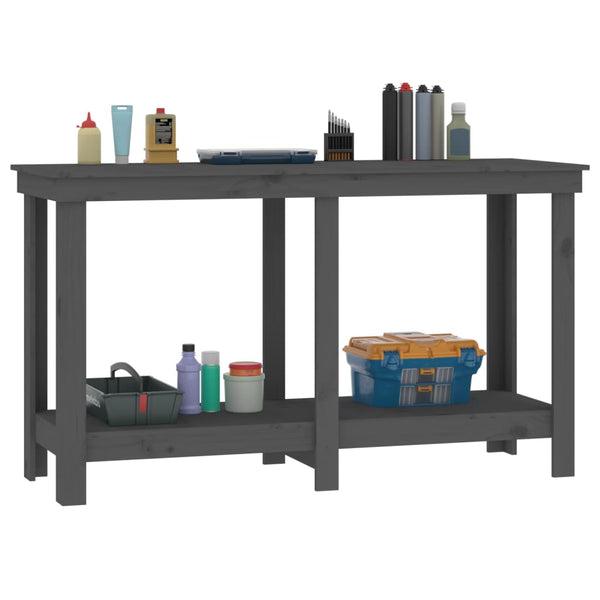 Werkbank Grau 140 cm Kiefer Massivholz