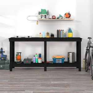 Werkbank Schwarz 180 cm Kiefer Massivholz