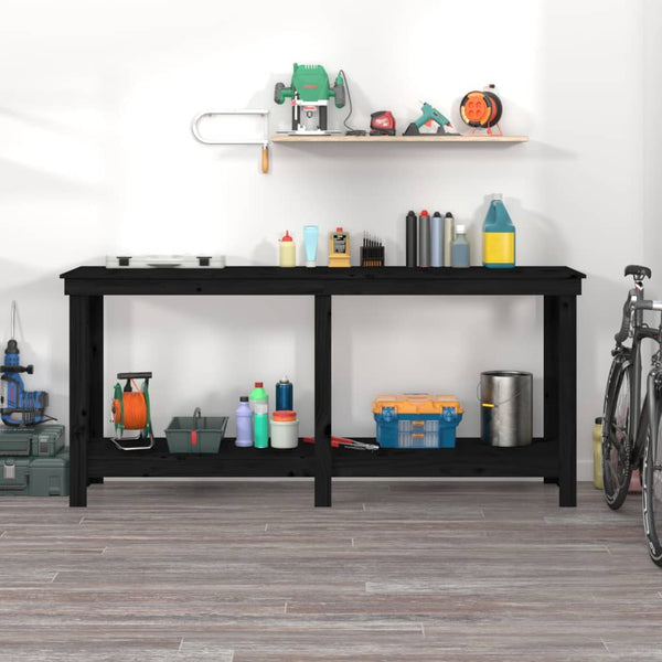 Werkbank Schwarz 180 cm Kiefer Massivholz