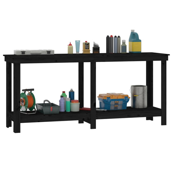 Werkbank Schwarz 180 cm Kiefer Massivholz