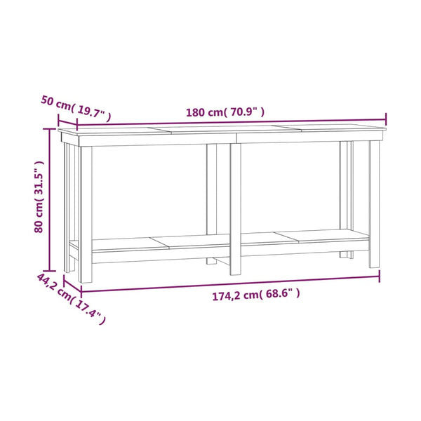 Werkbank Schwarz 180 cm Kiefer Massivholz