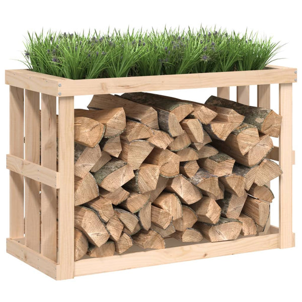 Kaminholzregal aus Kiefernholz mit Pflanzkasten