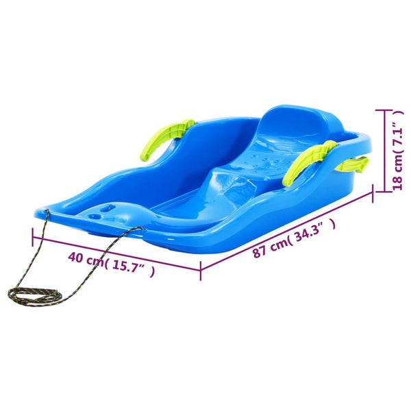Blauer Schlitten mit Bremsen