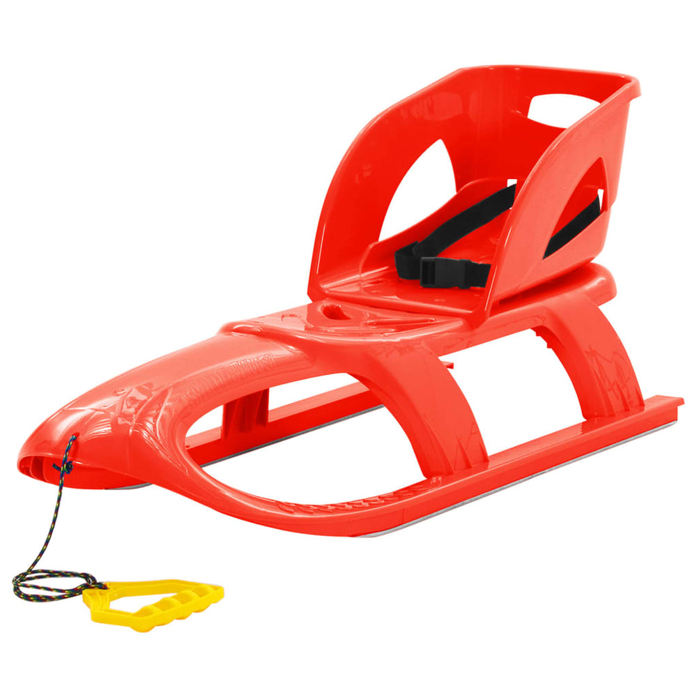 Roter Schlitten mit Rückenlehne