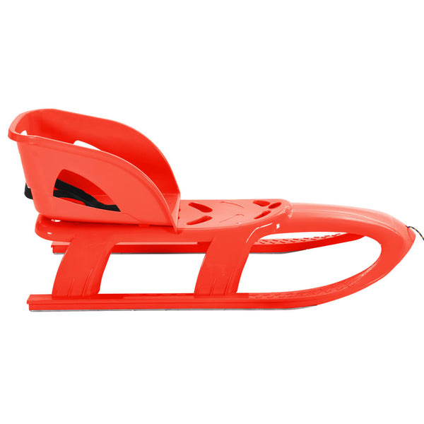 Roter Schlitten mit Rückenlehne