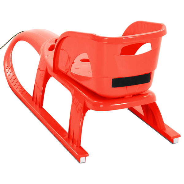 Roter Schlitten mit Rückenlehne