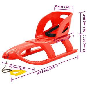 Roter Schlitten mit Rückenlehne