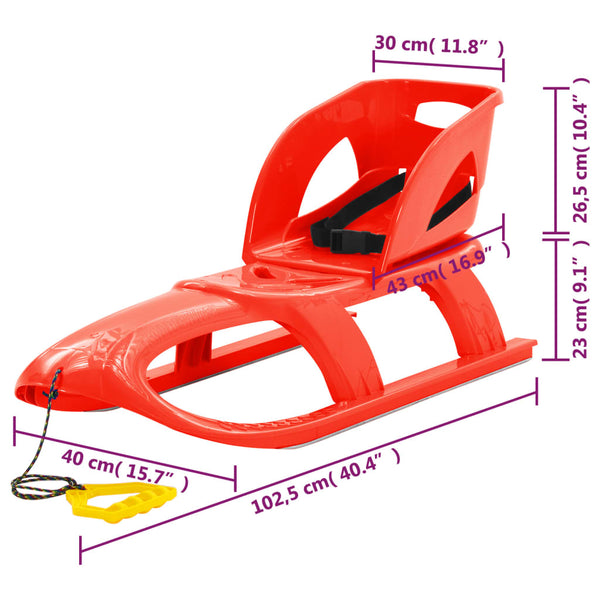 Roter Schlitten mit Rückenlehne