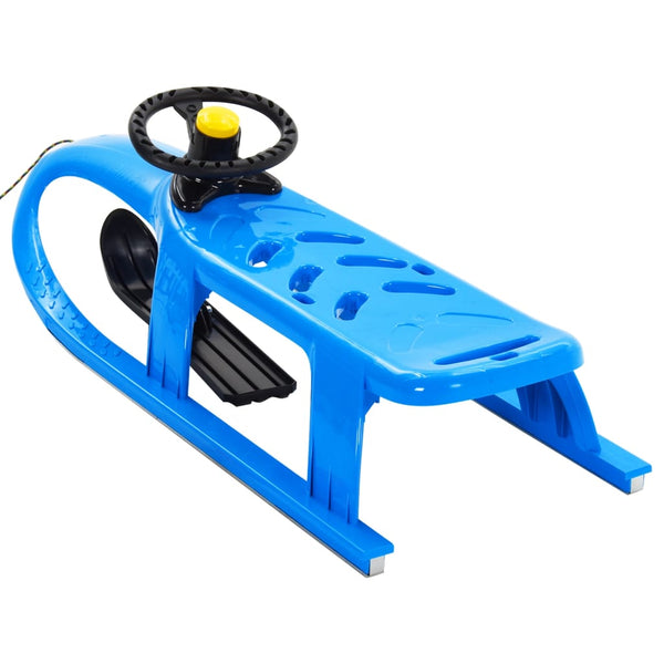 Blauer Schneeschlitten mit Lenkrad