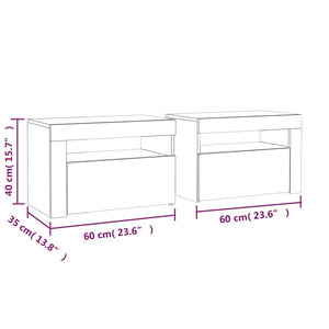 Nachttische 2 Stk. mit LEDs Grau Sonoma 60x35x40 cm