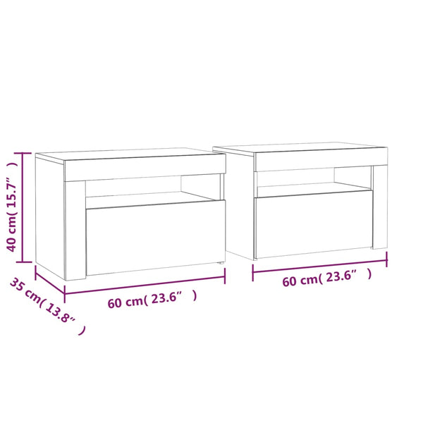 Nachttische 2 Stk. mit LEDs Braun Eiche 60x35x40 cm