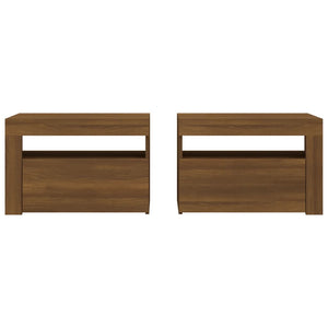 Nachttische 2 Stk. mit LEDs Braun Eiche 60x35x40 cm