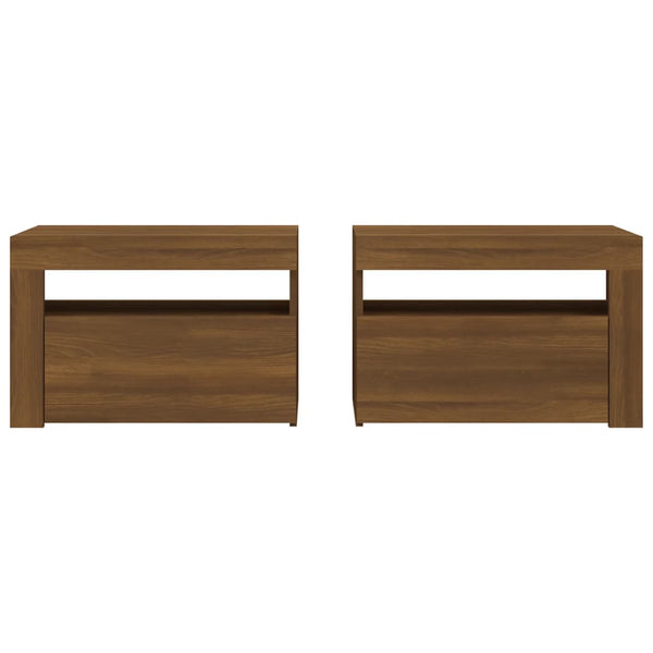 Nachttische 2 Stk. mit LEDs Braun Eiche 60x35x40 cm