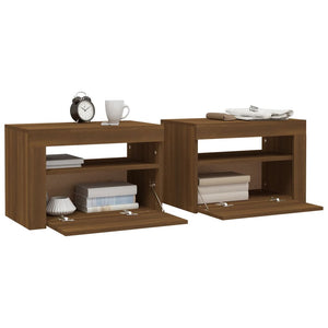Nachttische 2 Stk. mit LEDs Braun Eiche 60x35x40 cm