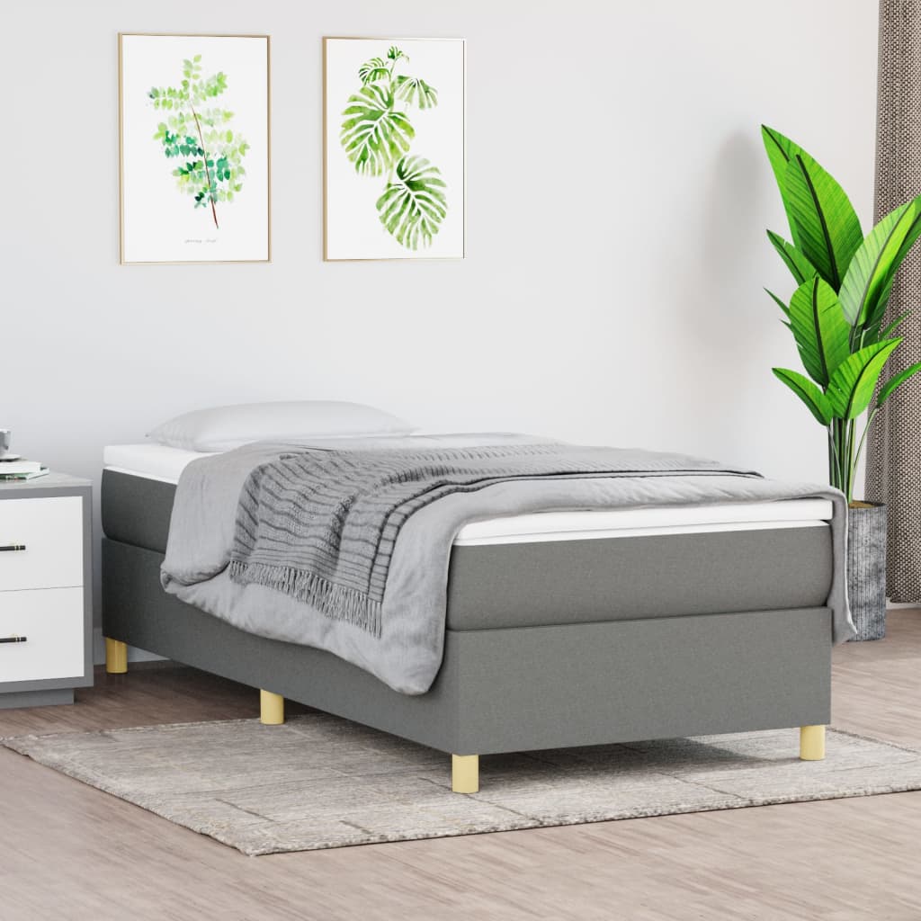 vidaXL Box Spring Bed with Mattress Dark Grey 90x190 cm Fabric