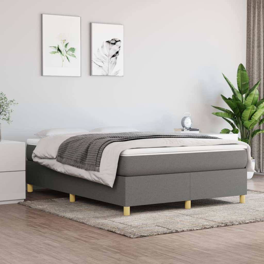 vidaXL Box Spring Bed with Mattress Dark Grey 140x190 cm Fabric