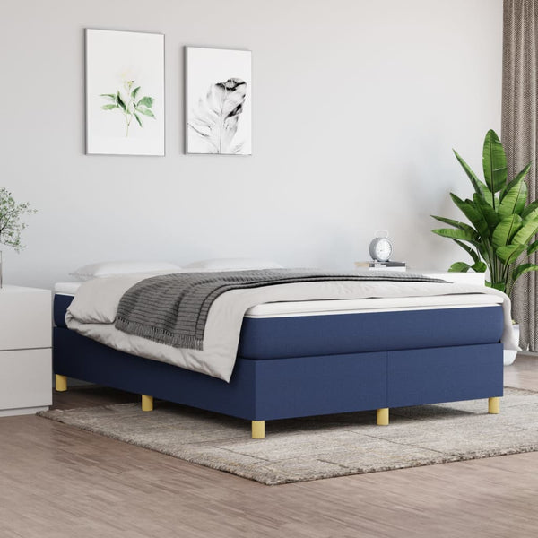 vidaXL Lit coffre tapissier avec matelas bleu 140x190 cm tissu