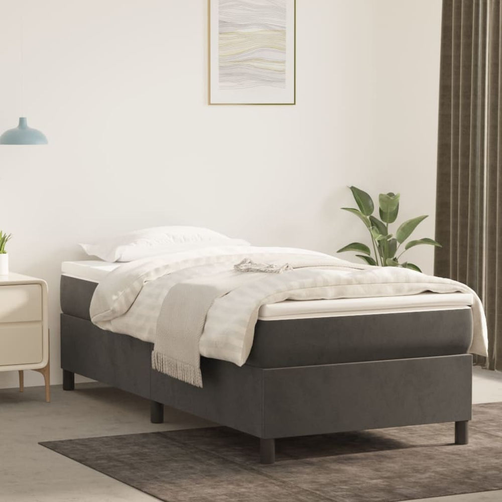 vidaXL Lit boxspring avec matelas Gris foncé 90x190 cm Velours