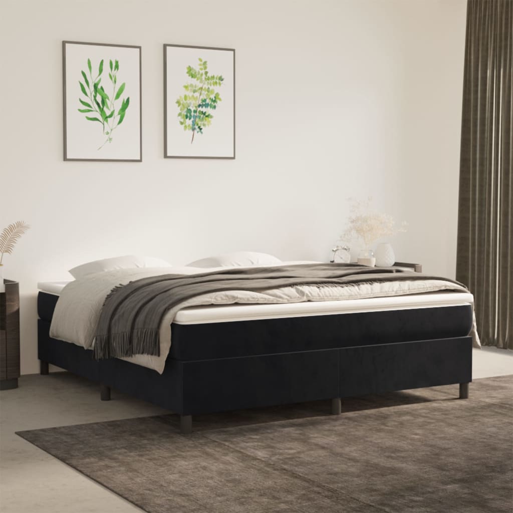 vidaXL Lit tapissier avec matelas Noir 160x200 cm Velours