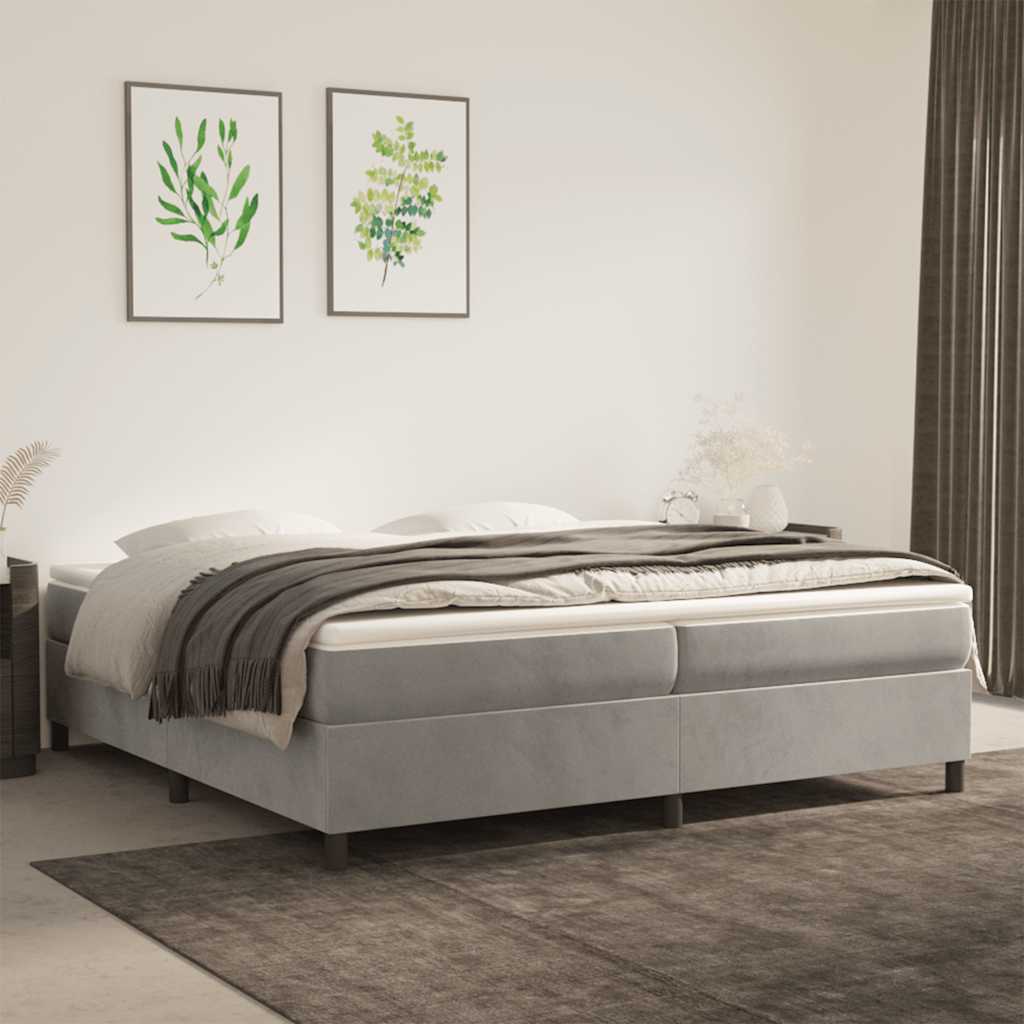 vidaXL Lit tapissier avec matelas Gris clair 200x200 cm Velours
